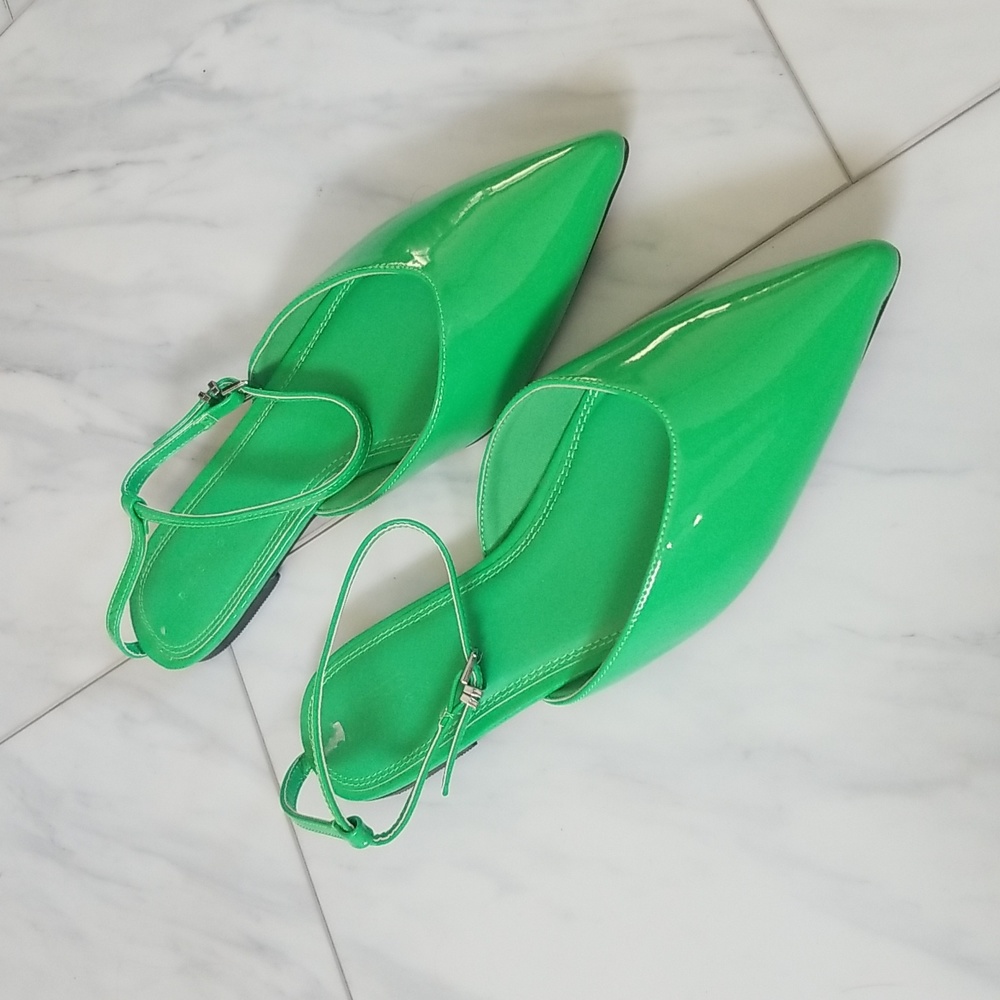 ASOS DESIGN Luminate barely there pointed ballet flats in patent green